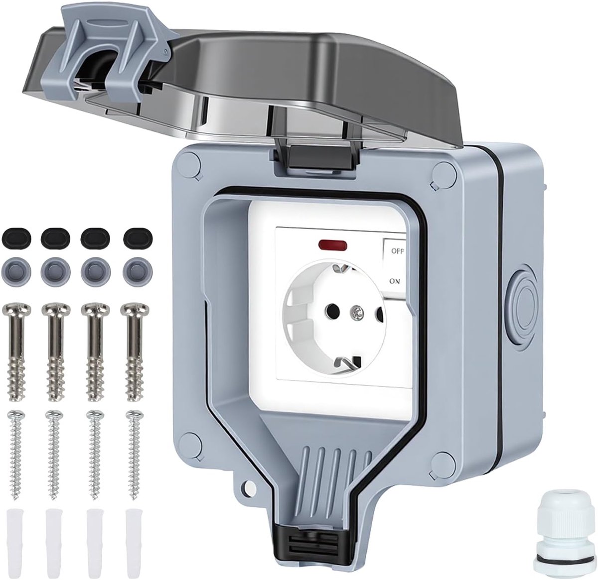 Buitenstopcontact waterdicht IP66 - 1-voudig met schakelaar - geaard contact - ideaal voor tuin en garage - ShopVlot