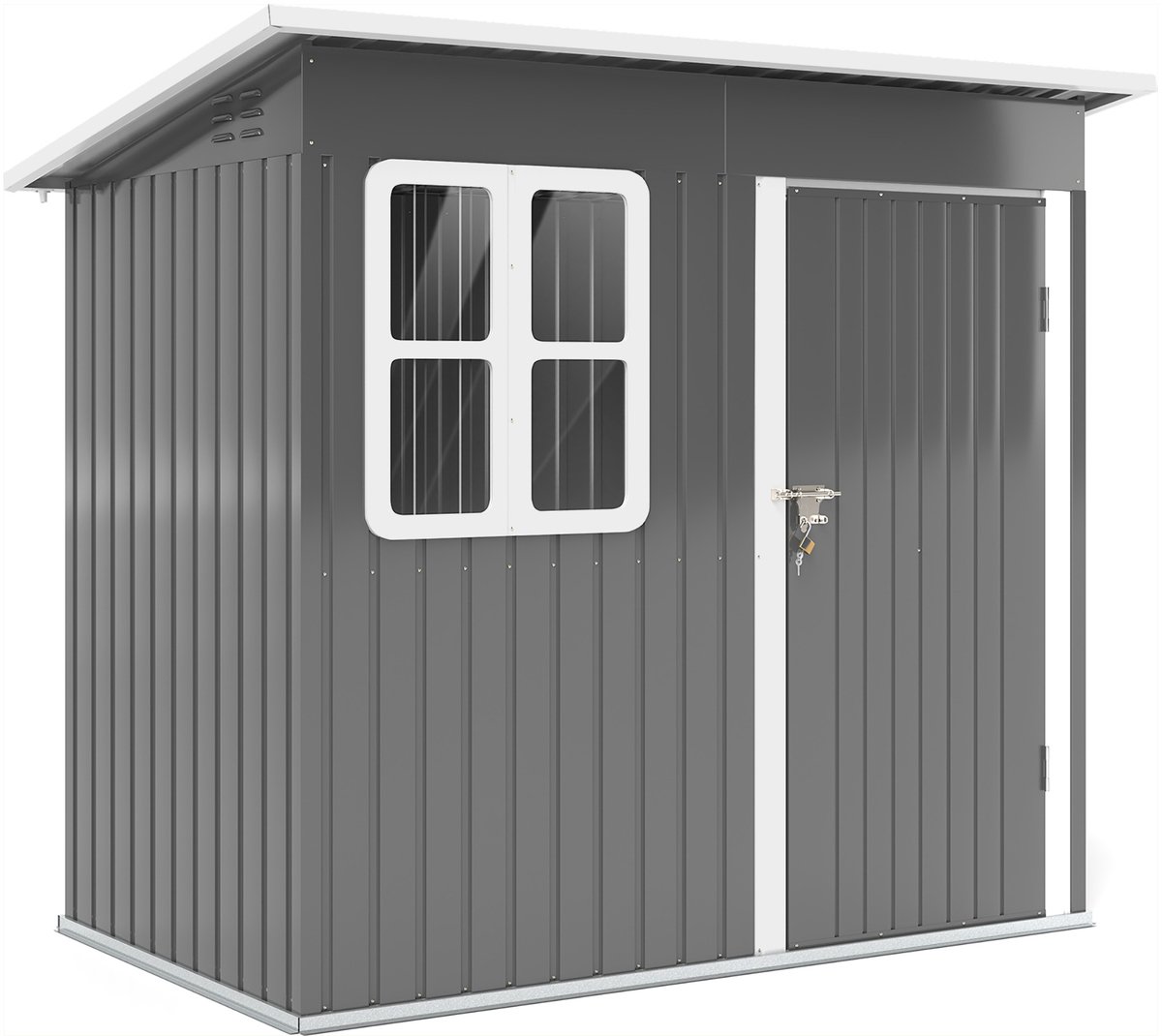 Zubaliya Gereedschapsschuur van staal – afsluitbare deur en lessenaarsdak – 211 x 133 x 190 cm – Donkergrijs
