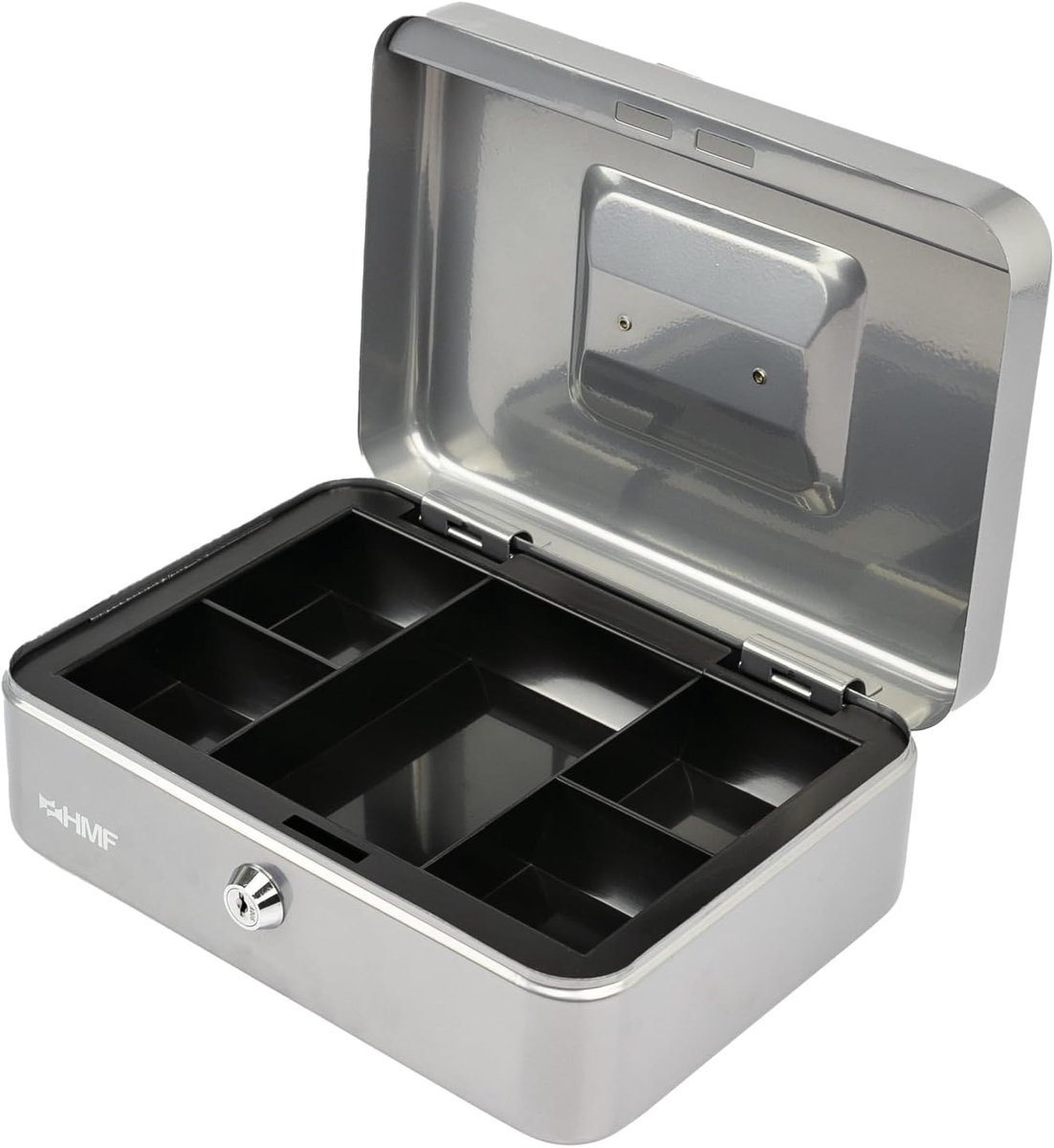 Spaarbox 25 x 18 x 9,5 cm - zilver - met cilinderslot en handvat - veilig sparen - ShopVlot
