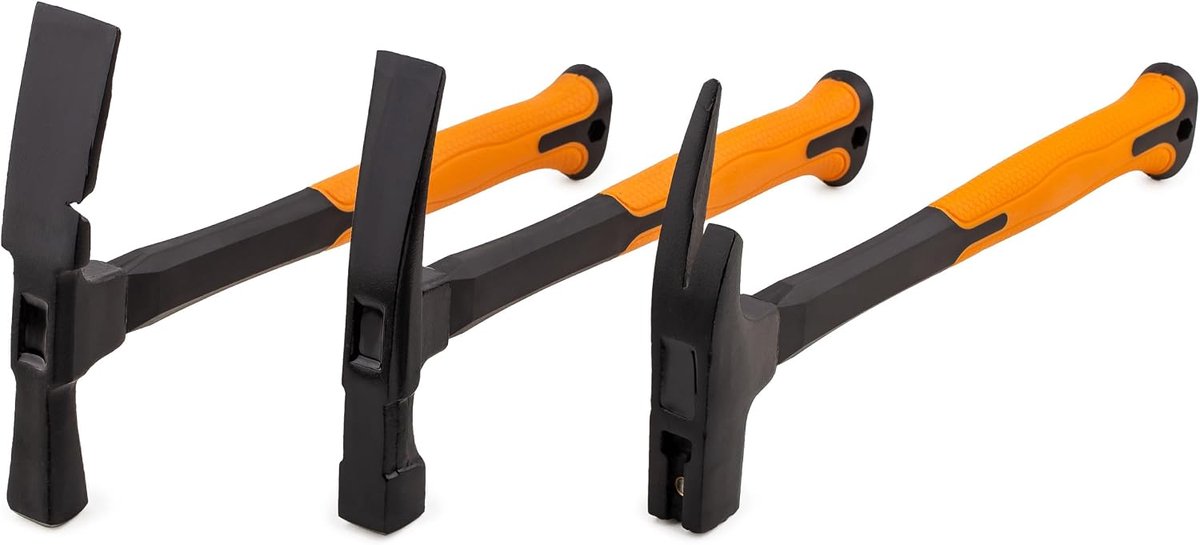 Hamer set 3-delig - 2K fiberglas handvat - stalen kop met anti-vibratie grip - perfect voor timmerwerk - ShopVlot