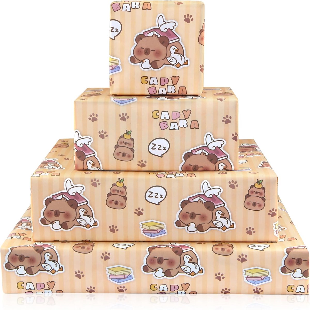 Cadeaupapier voor kinderen 50 x 70 cm - capibara ontwerp - 4 vellen - schattig en grappig - ShopVlot