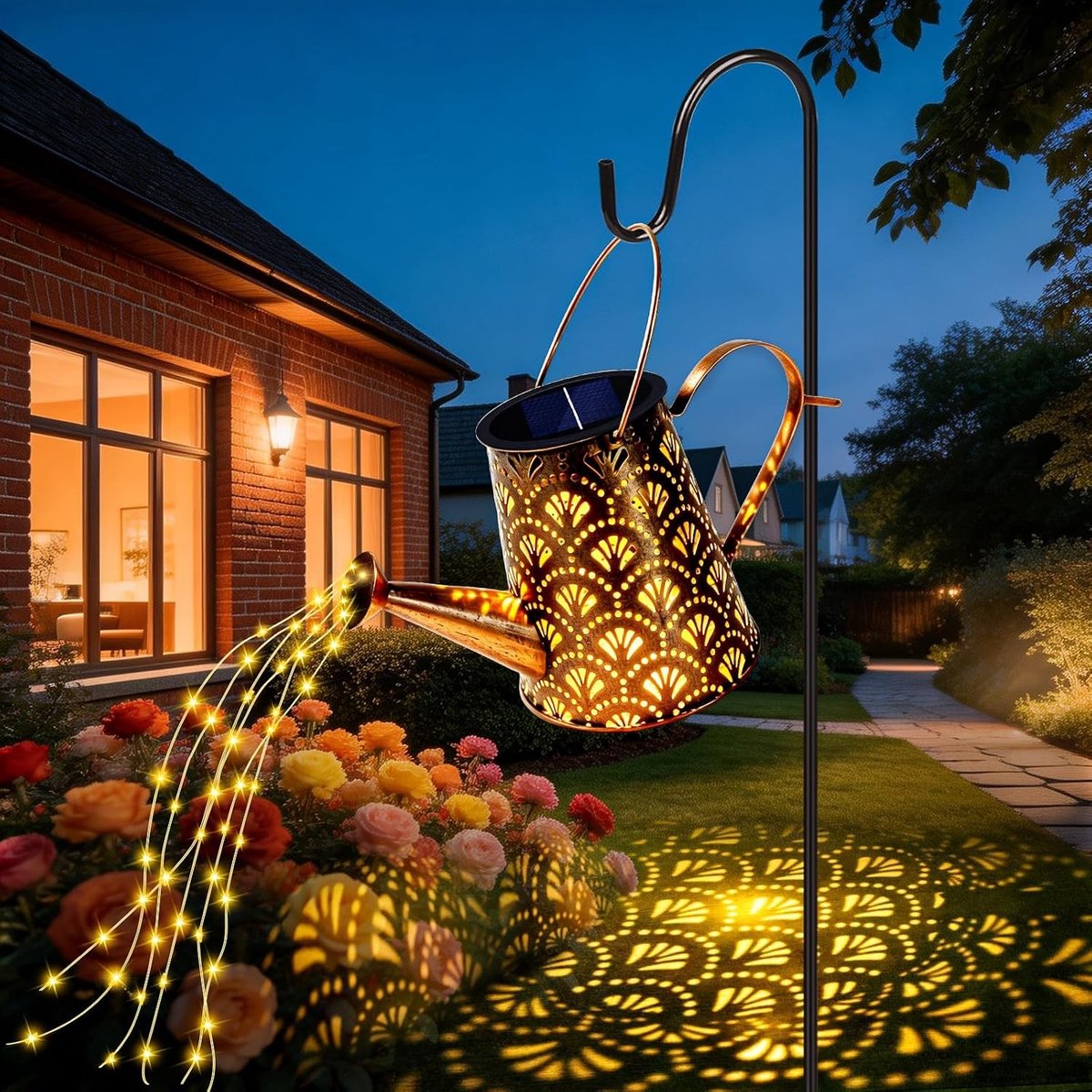 Zonne-energie Tuinlamp - Metaal - 100 cm - Waterdichte Hanglamp met Beugel - Voor Buiten
