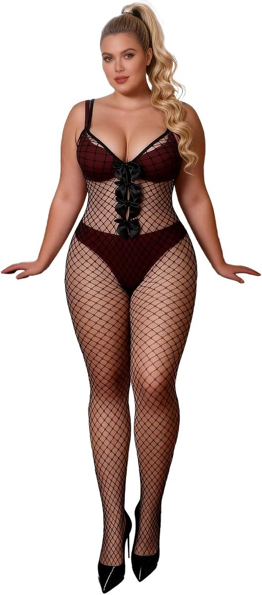 body stockings XS 5XL - sexy catsuit - fishnet materiaal - open kruis voor dames - ShopVlot