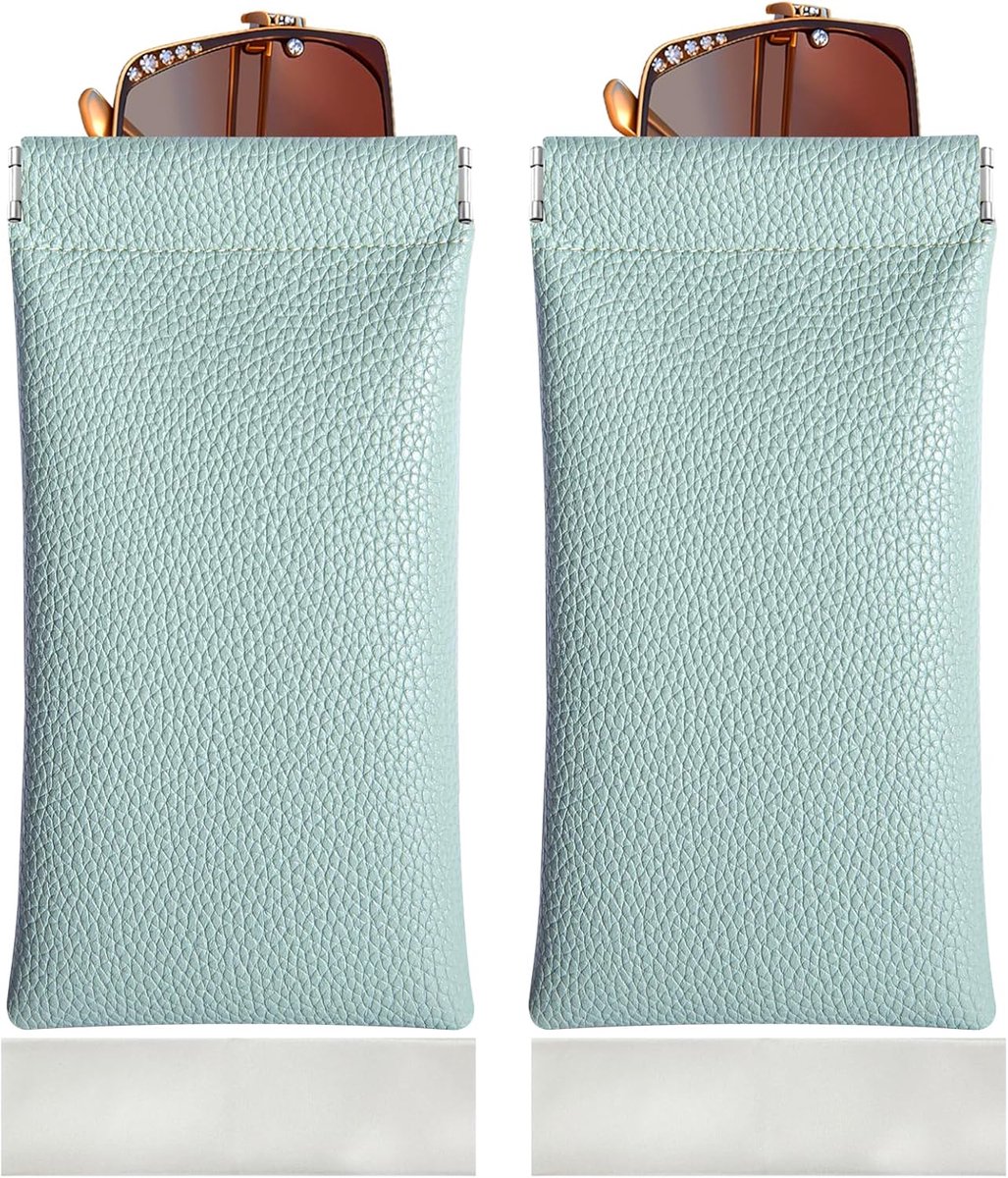 Glazen Etui Set van 2 - Zacht PU Leer - Knijp Sluiting - Inclusief Schoonmaakdoek - ShopVlot