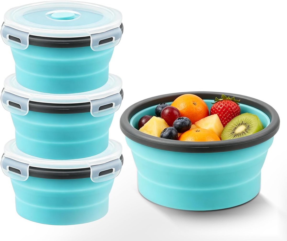 Vouwbare kommen met deksel 350 ml - silicone en PP - ruimtebesparend - ideaal voor camping - ShopVlot