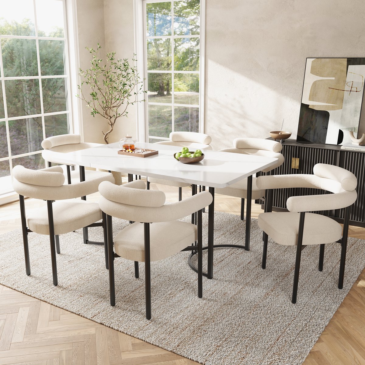 MODFU Eettafelset - Modern - Beige Wit - Metaal - 140 X 80 X 75 Cm