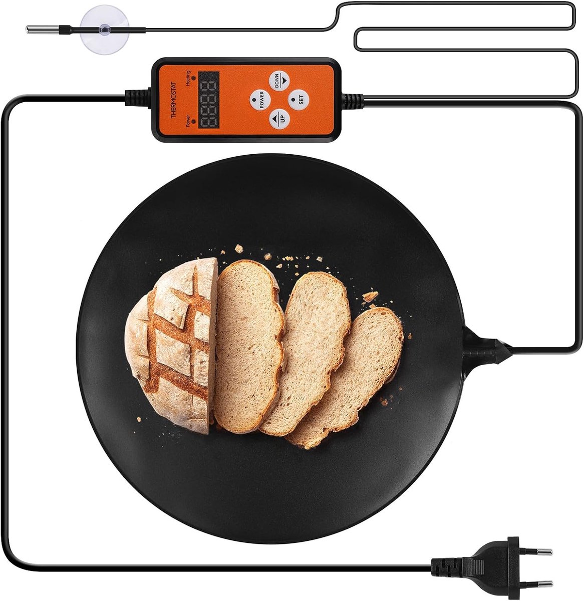 Giermat verwarmd rond Ø30,5cm - digitale thermostaat 5–45°C - timer 0-24u - ideaal voor zuurdesem - ShopVlot