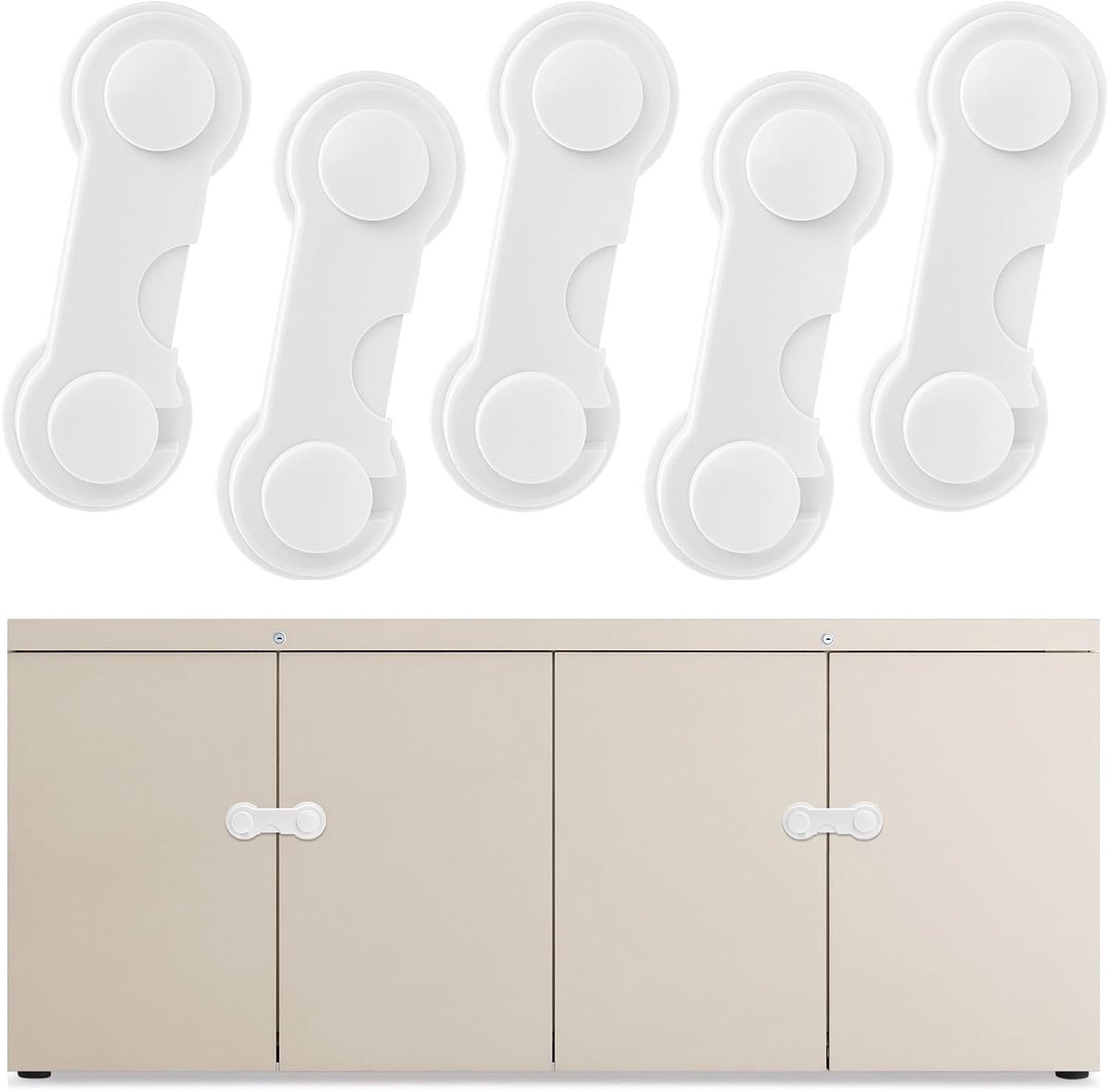 Kinderbeveiliging 5 stuks - ladebeveiliging wit - zonder boren - veilig voor meubels - ShopVlot