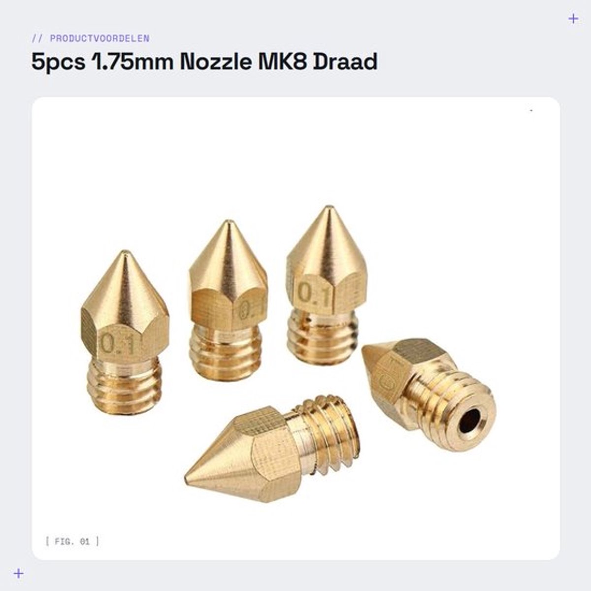 Extruder Mondstuk 5 Stuks - Koper - MK8 - 1,75 mm - Nauwkeurigheid 0,1 mm - Geschikt voor 3D-printer