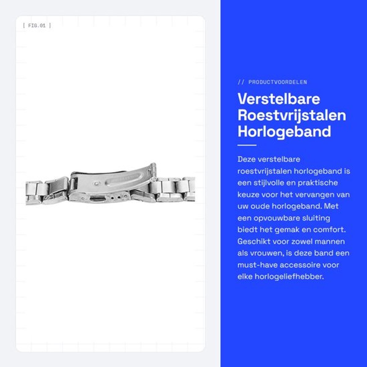 Horlogeband Verstelbaar Roestvrij Staal - Horlogeband 22mm - Vervangband voor Mannen/Vrouwen - Snelsluiting - Elegant Design - Geschikt voor Horlogemakers - Horlogeketting