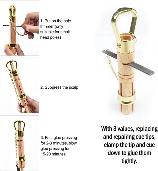 SnelShoppen - Houten Snooker Keu Tip Clip Kit - Billiard Keu Reparatie Tool met Spiral Schuurmiddel voor Het Vervangen en Polijsten van Keu Tips van Snelshoppen — afbeelding 2