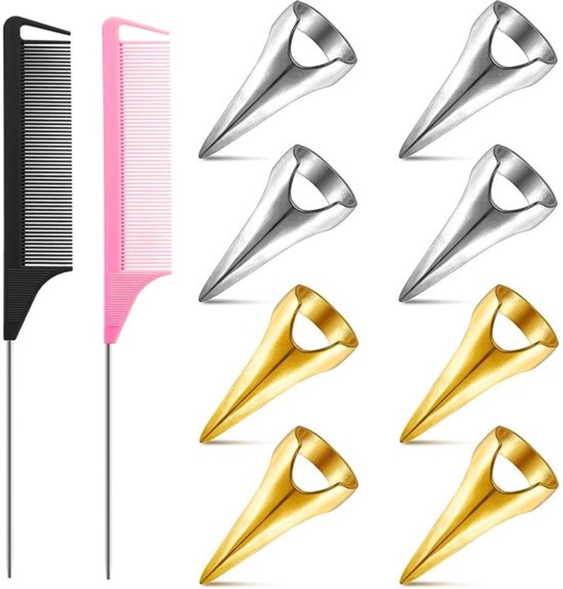 Haarvlechtgereedschap 10-delig - Stalen Naaldkam - Haarspreider - Scheidingsgereedschap - Gevlochten Ringen - Hoogwaardige Materialen - Haarscheider