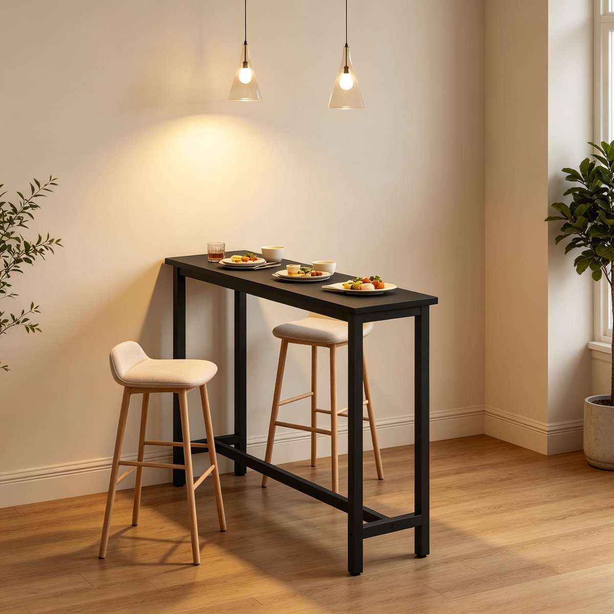 Bartafel 140 cm - Hoge Tafel Met Metalen Frame En Verstelbare Voeten Zwart