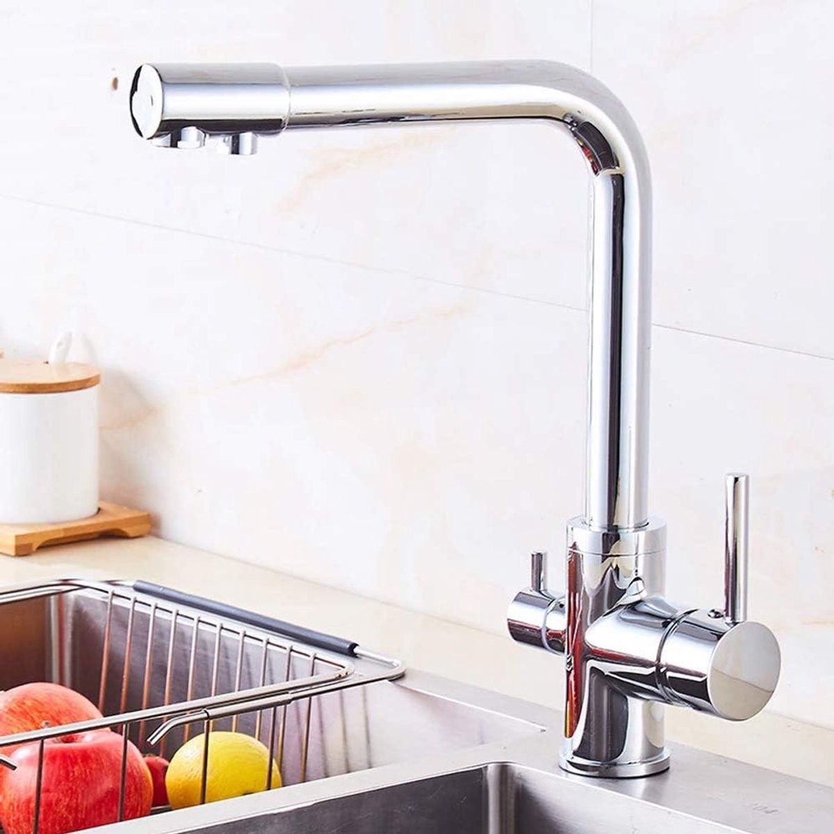 Drieweg Filterkraan Keukenkraan - Messing - Draaibaar - Waterbesparing - ShopVlot