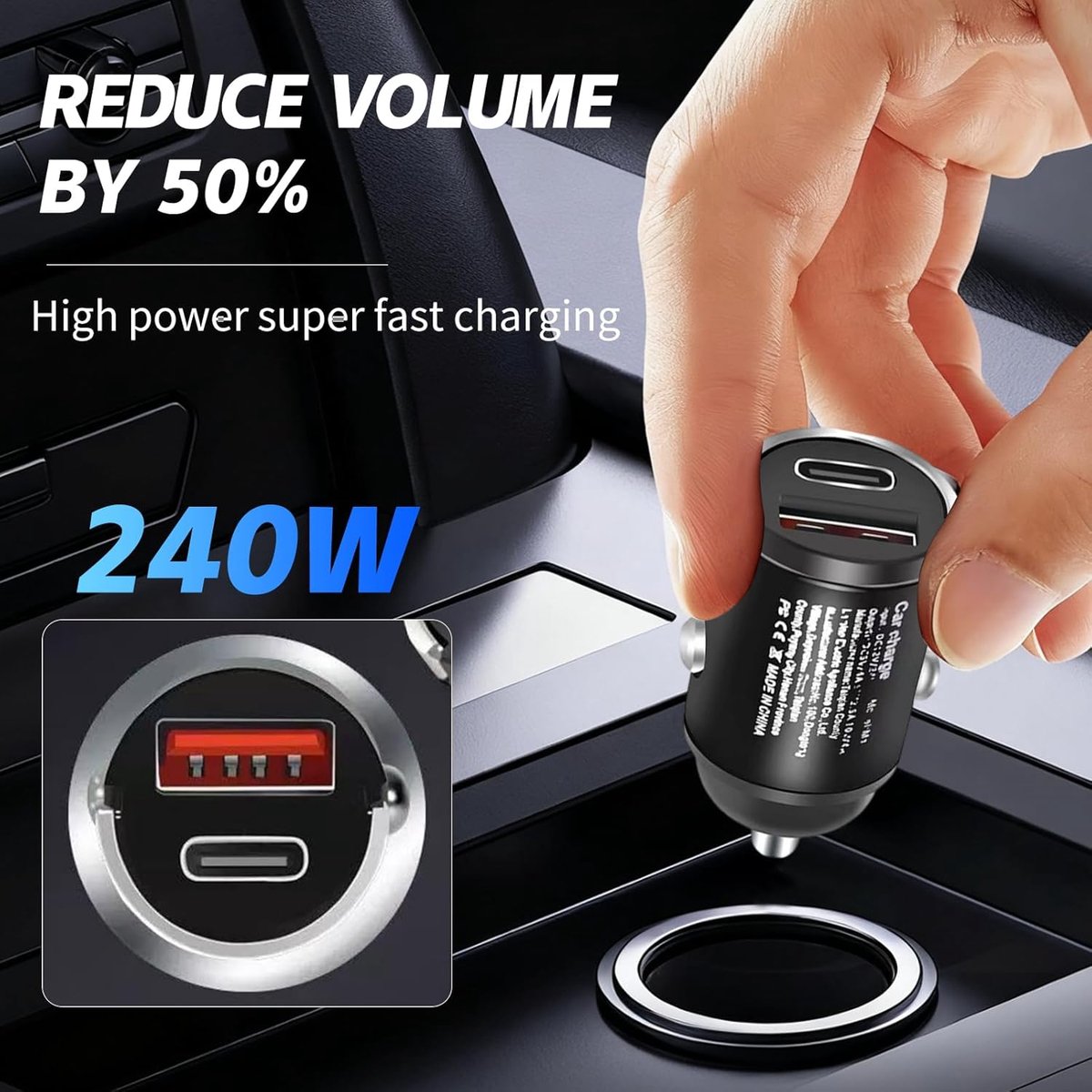 Sigarettenaansteker 66W - USB-C Autolader - Onzichtbaar en Super Mini - Ideaal voor onderweg - ShopVlot