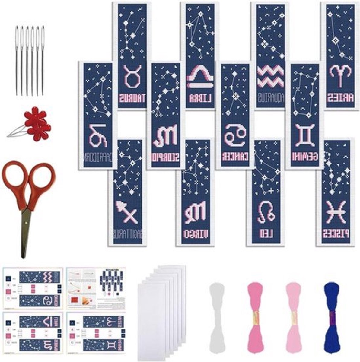 Zodiac Horoscoop Kruissteek Bladwijzers Set - 12 Stuks.