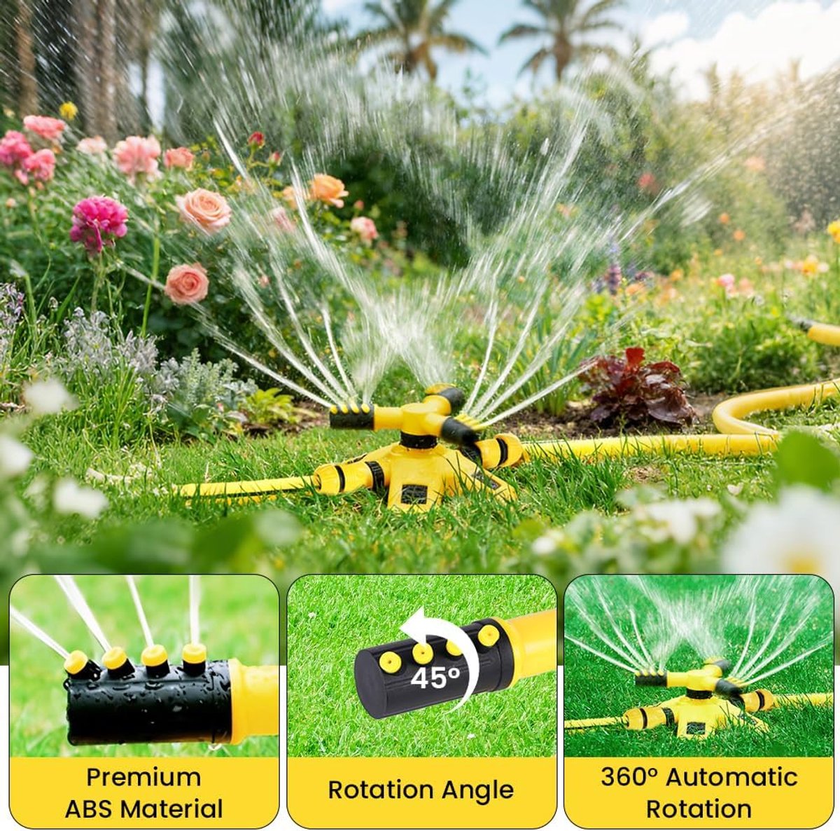 Tuinsproeier 360° Rotatie - 3-Arm Water Sprinkler - 12 Nozzles - Ideaal voor Tuin en Gras - ShopVlot