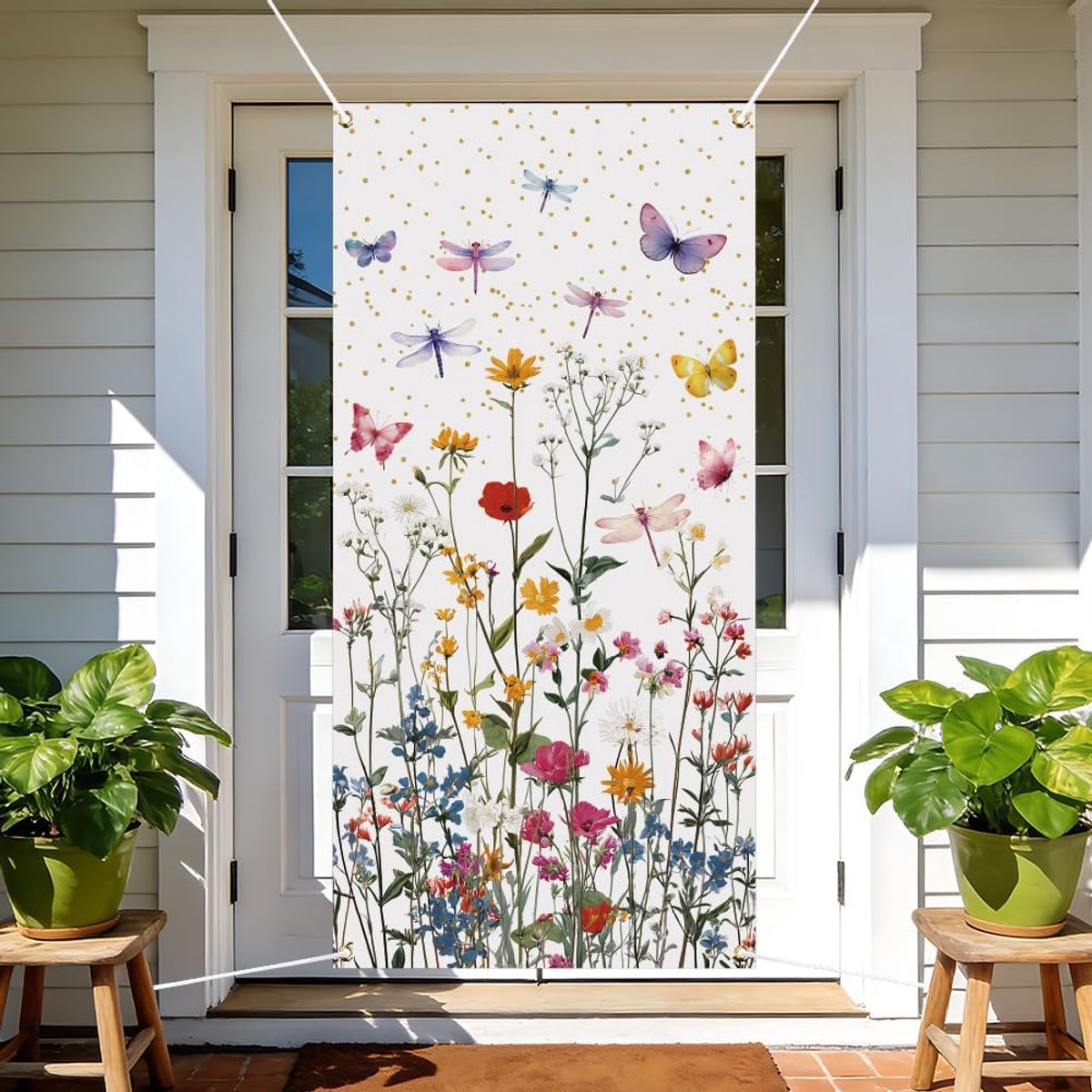 Deurafdekking bloemenpatroon 185x90 cm - polyester - vlinders en libellen - stijlvolle veranda decoratie - ShopVlot