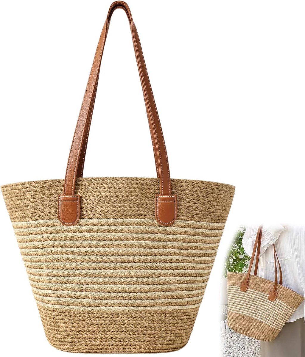 Strandtas Dames Groot - Gevlochten Boho Tas - Ruim en Lichtgewicht - Perfect voor Zomervakantie - ShopVlot