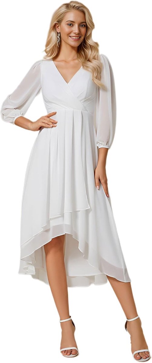 Cocktailjurk 44 - chiffon - lange mouwen - elegante avondlook - ShopVlot