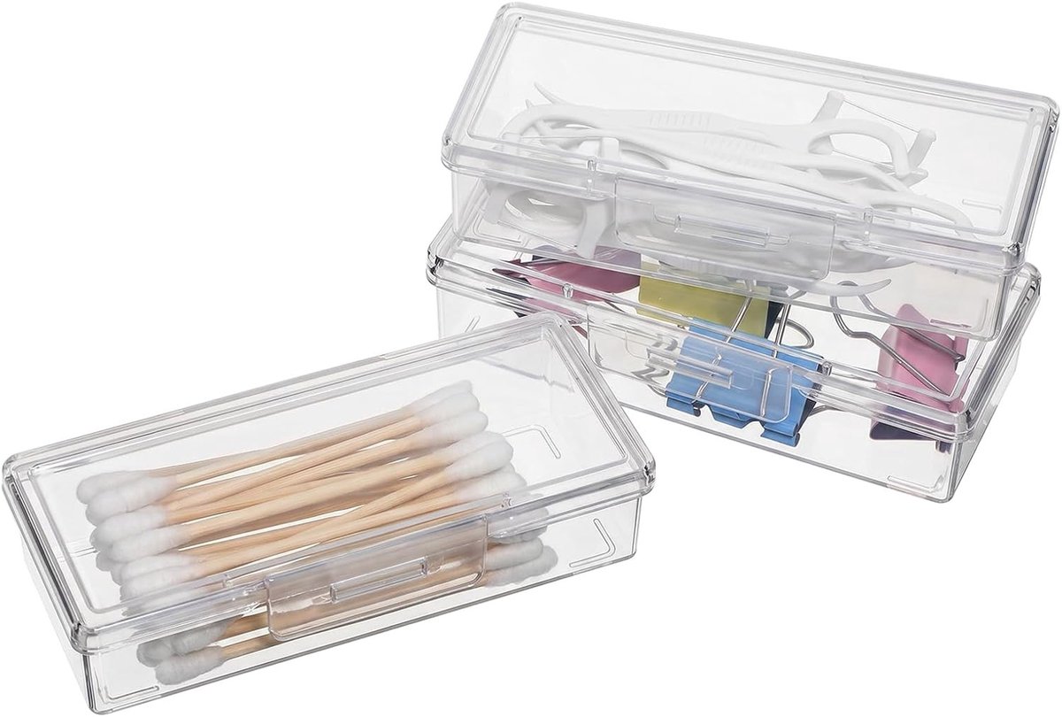 Draagbare Opberghouder voor Wattenstaafjes en Tandflossers - Transparante Plastic Container met Stofdicht Deksel voor Organisatie van Schoonmaakbenodigdheden