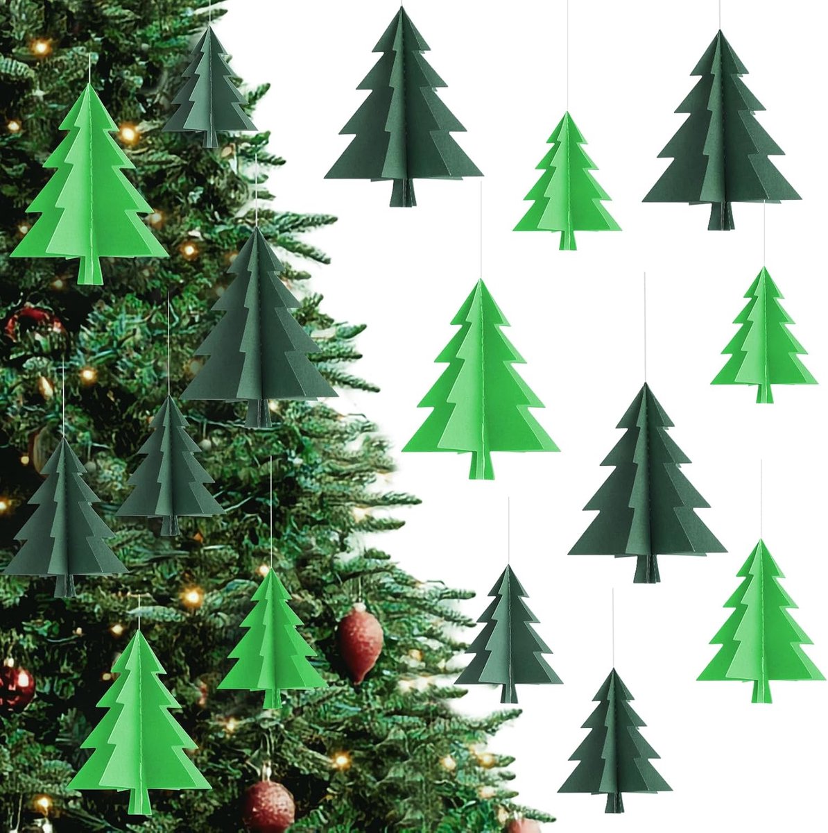 Kiiwah 24 Pieces Christmas Tree Ornaments, 3D Christmas Tree Hanging Ornament Decor-Tree - ShopVlot