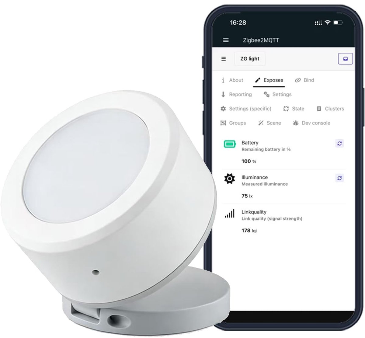 Haozee ZigBee lichtsensor, 0-157.000 lux, ZigBee verlichtingsintensiteitssensor met app-afstandsbediening - ShopVlot