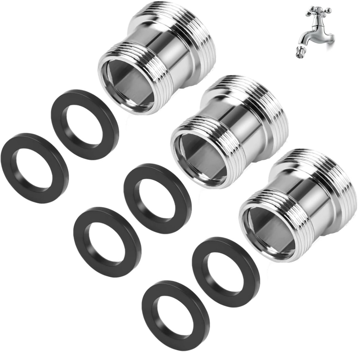 3pcs Faucet Adapters M18 to M22, Faucet Adapter with Rubber Seals Male Thread Water Filter Adapter Faucet for Sink - ShopVlot