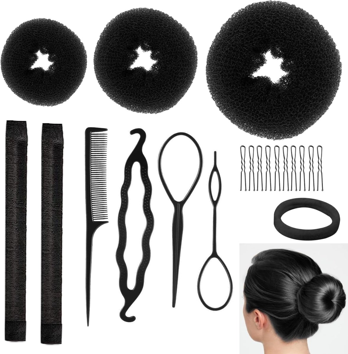 21 Piece Hair Donut Set – Hair Donut Shapes, Hair Accessories for Women and Girls, DIY Donuts for Buns, Ballet and - ShopVlot