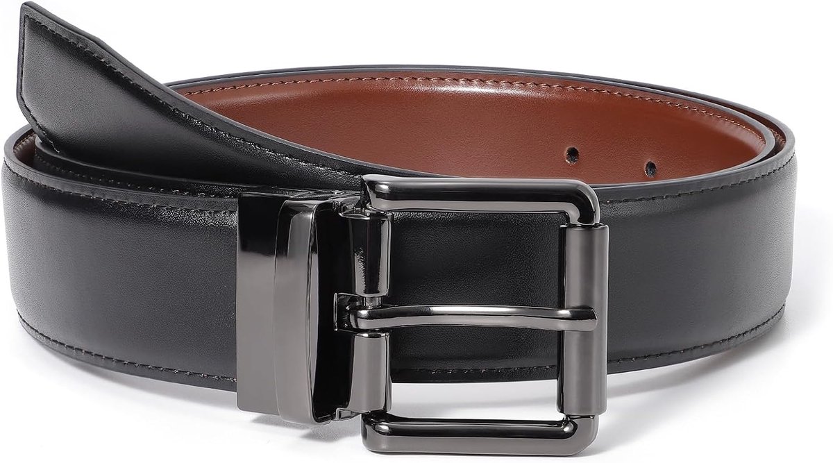 LEACOOLKEY Reversible belt leather belt men's belt work leisure belt two-in-one belt double-sided men's belt - ShopVlot