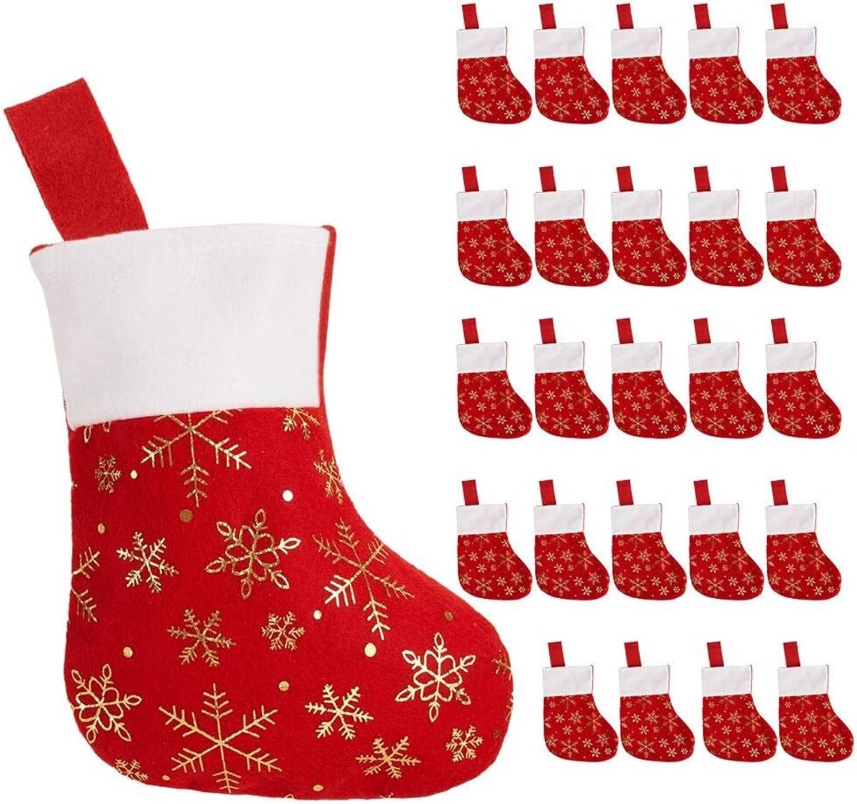 CCINEE 24PCS Christmas Stockings Decoration Snowflakes Stocking Red Fannel Faux Fur Xmas Stockings for Home Decor - ShopVlot