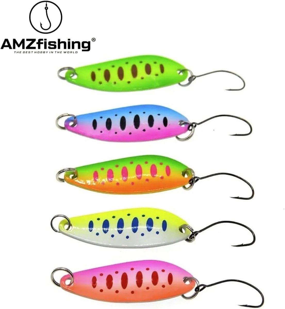 AMZfishing® Trout Spoon Set - 5 Spoons 5g / 4cm - Trout Bait Set - Trout Fishing Spoon - Trout Bait - ShopVlot