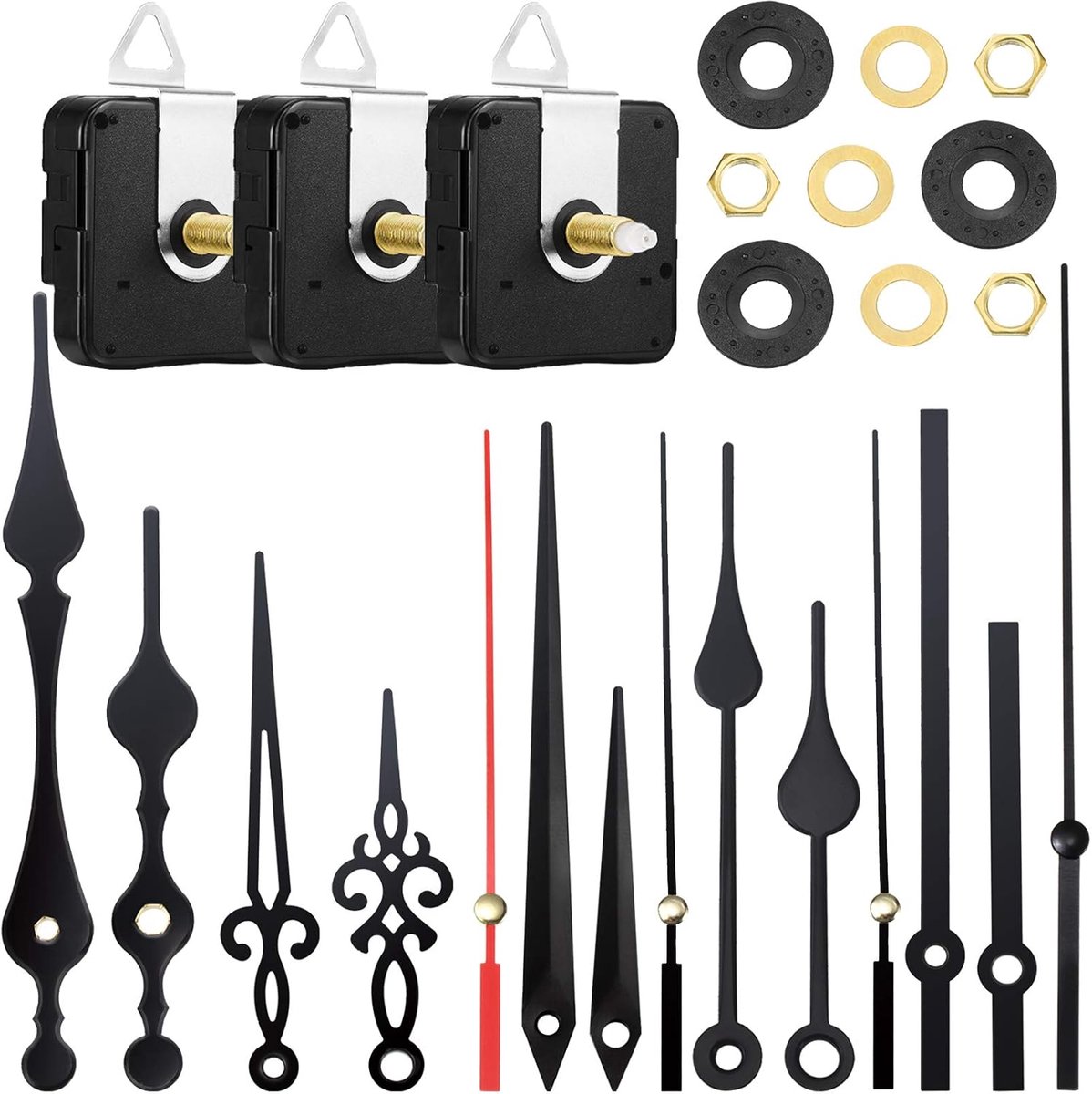 Mudder 3pcs high torque long shaft classic silent clock movement kit with 5 different pairs of hands for small indoor - ShopVlot
