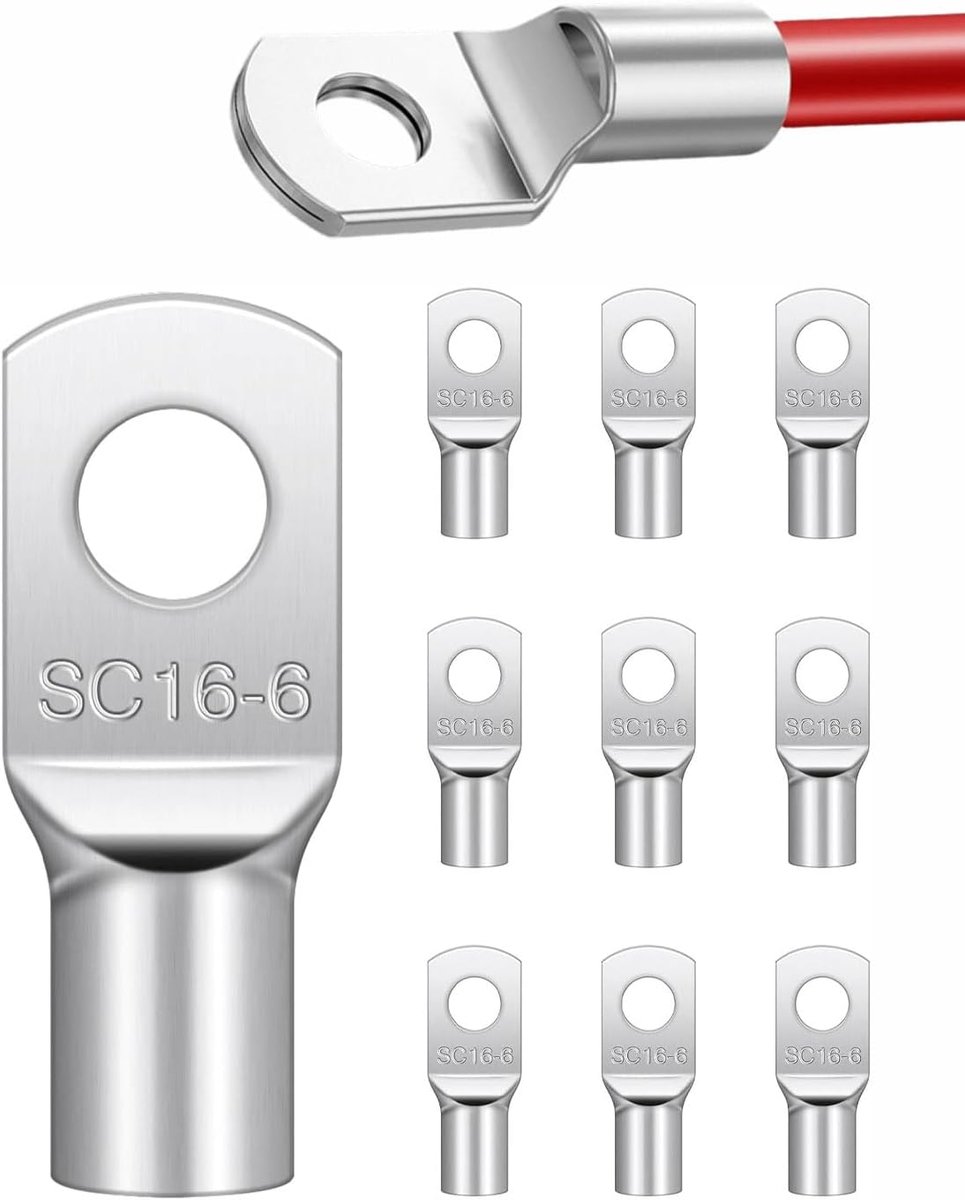 Kabelschoenen M6 10 stuks - 16mm² uni-isolatie - verzinkte koperen kabelschoenen - ideaal voor accu's - ShopVlot