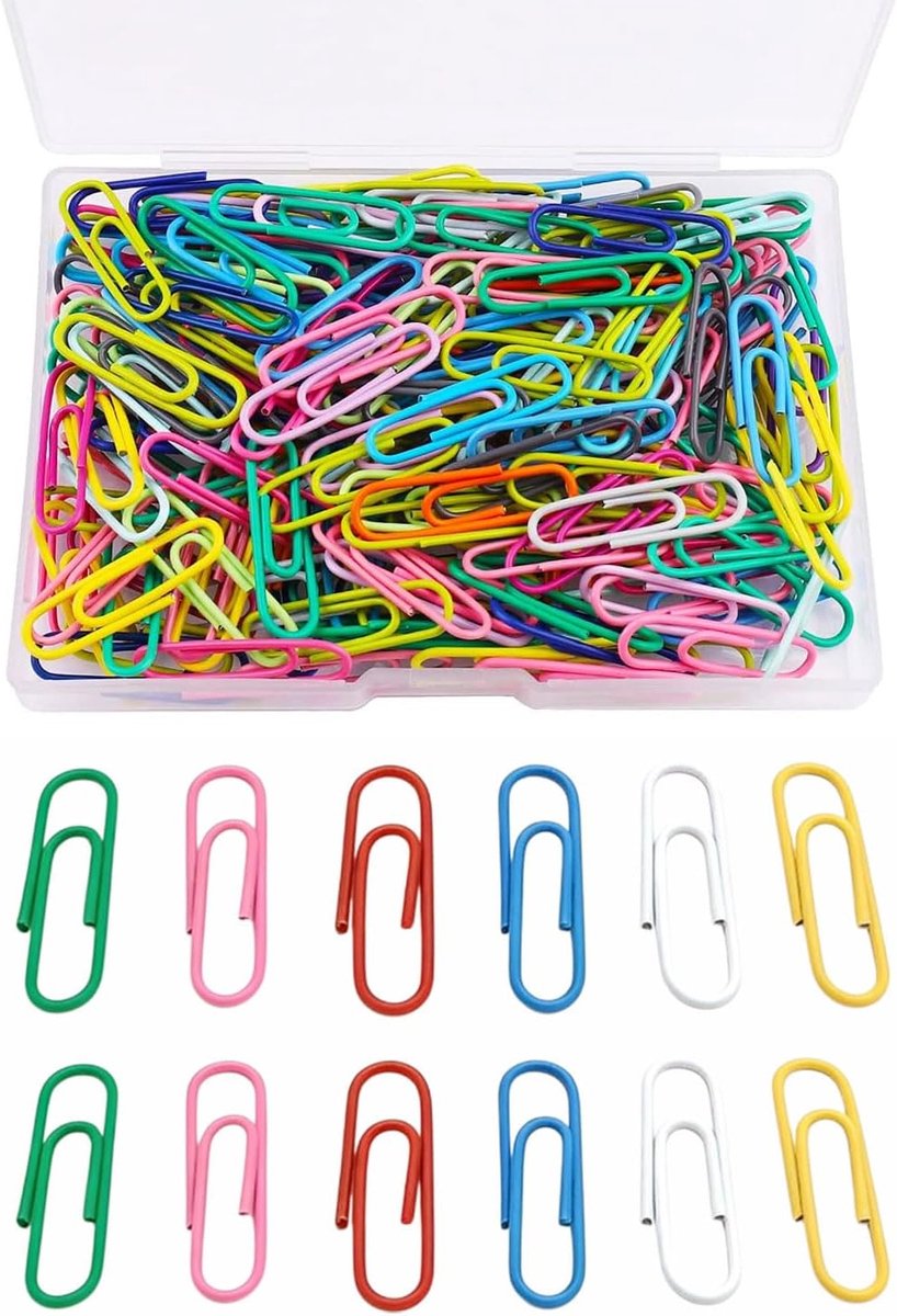 Kantoorklemmen 200 stuks - 2.8cm kleurrijke metalen klemmen - met opbergdoos - ideaal voor school en kantoor - ShopVlot