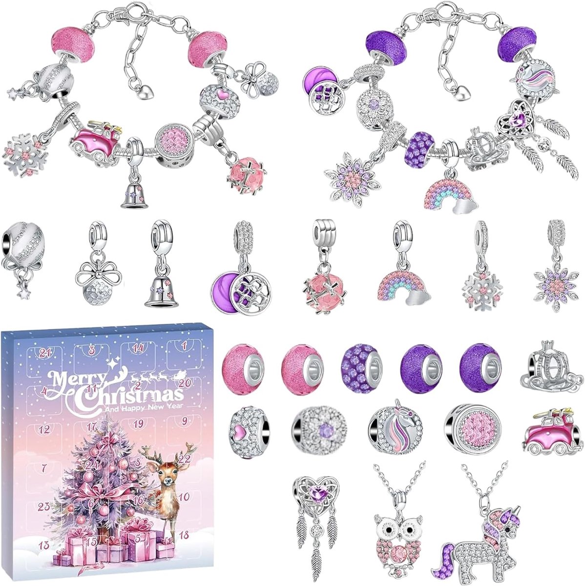 Adventskalender sieraden 2025 - 24 dagen tellen - armband en ketting set - perfect voor feestelijke stijl - ShopVlot