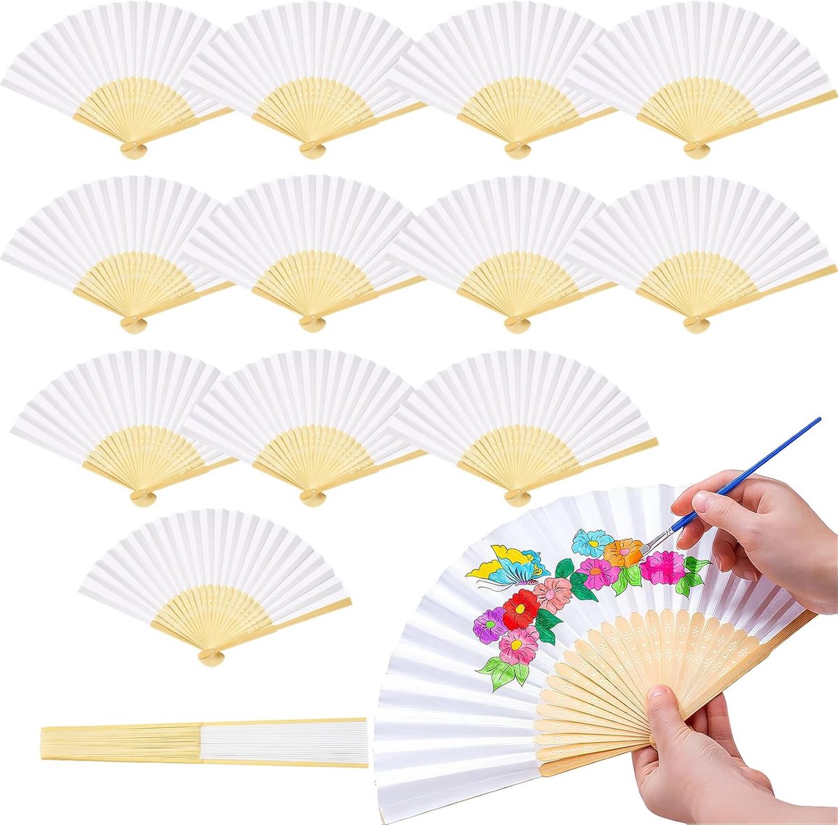 Vouwfans 12 stuks wit - papier en bamboe - voor graffiti en decoratie - creatief en persoonlijk - ShopVlot