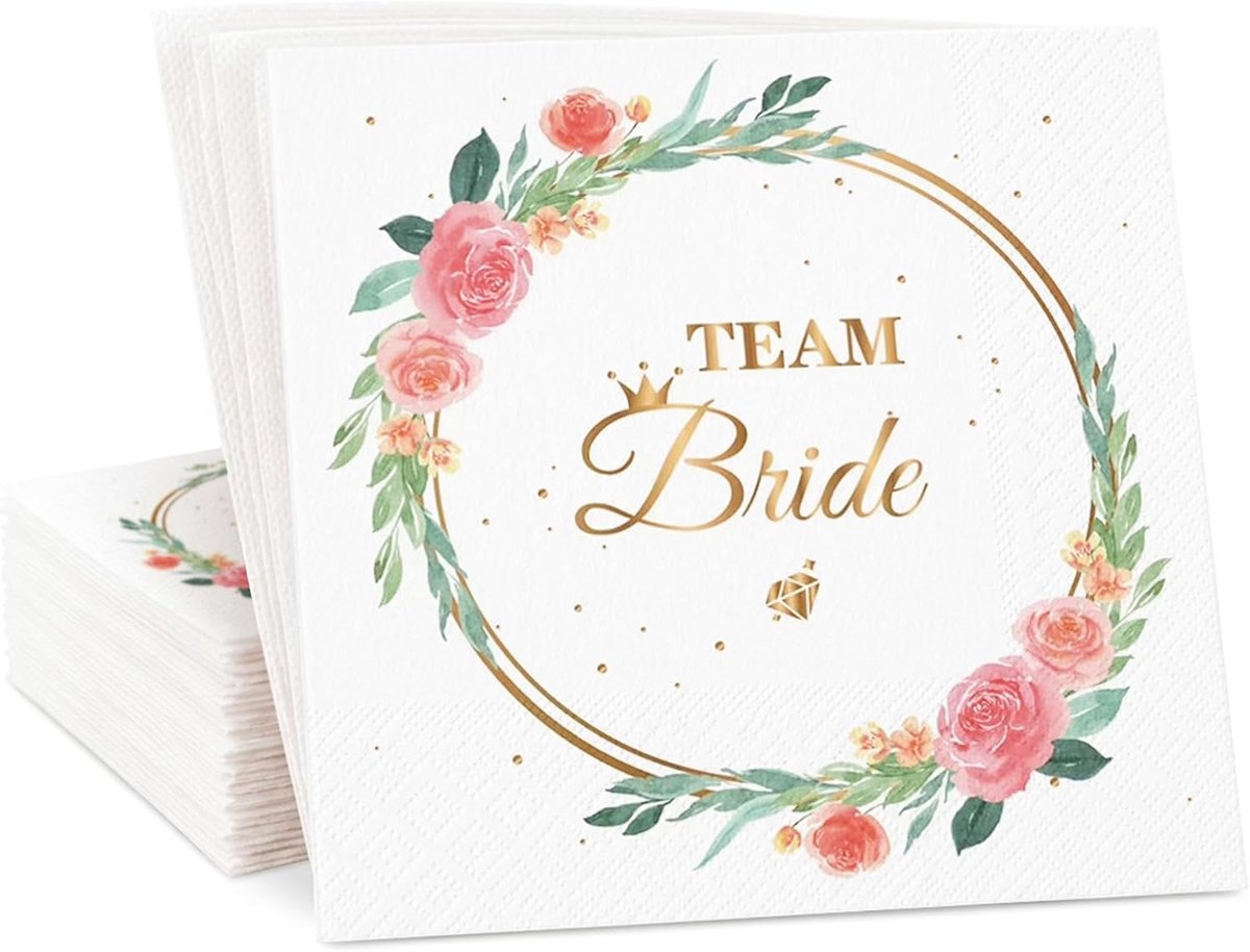 Papieren servetten 33x33 cm - Team Bride - 20 stuks - voor vrijgezellenfeesten - ShopVlot