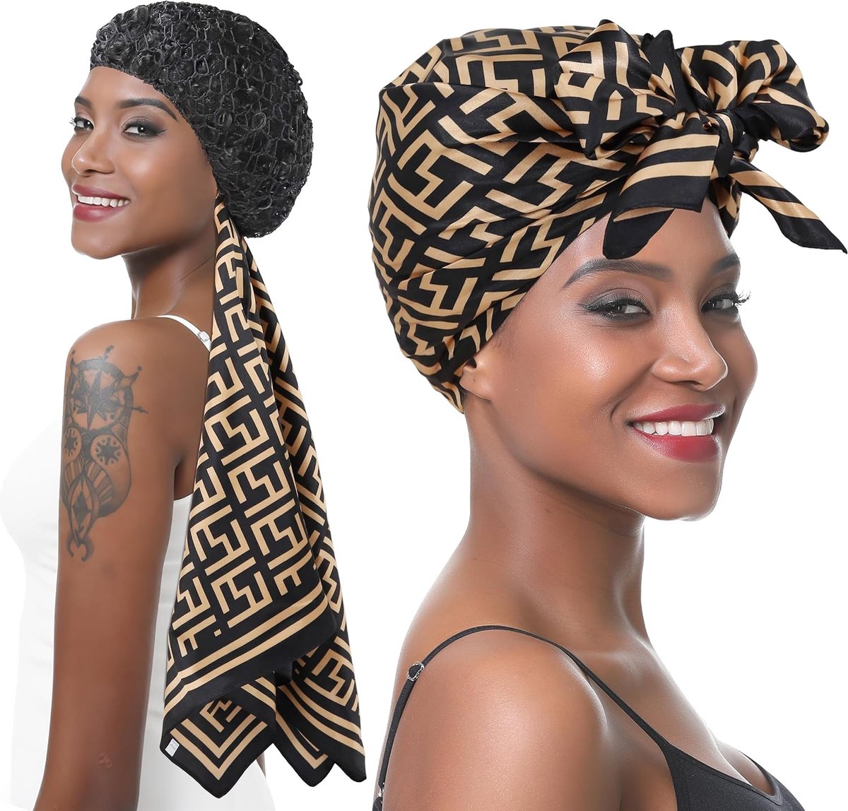 2-in-1 Wrap Hoed met Haarnet - Satijnen Sjaal - Bescherming voor Krullen - Ideaal voor Slaap - ShopVlot