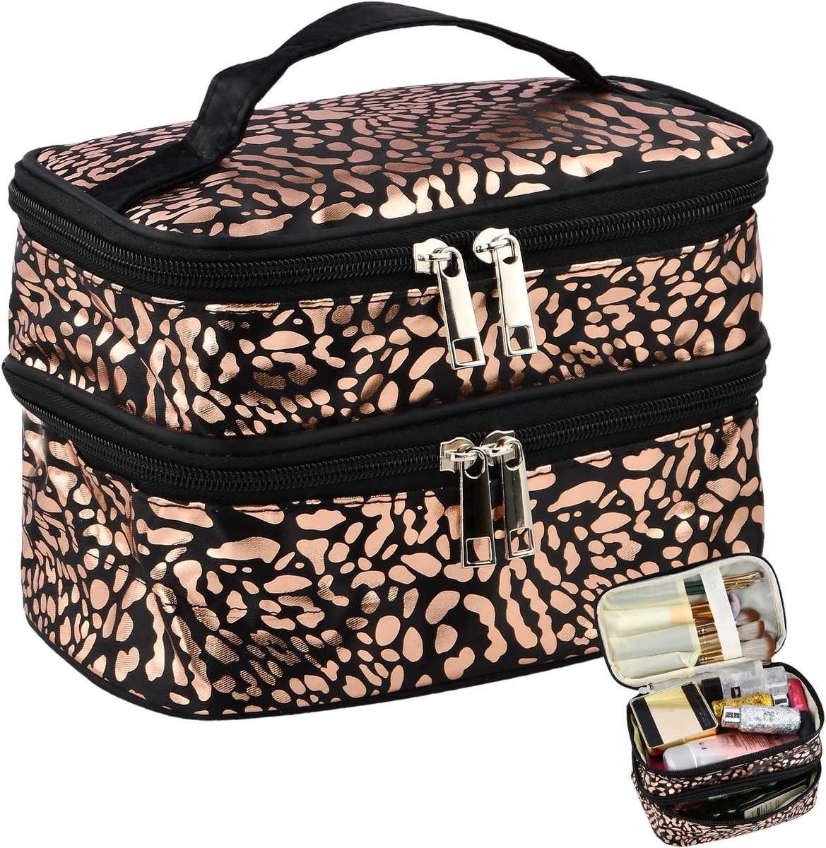 Cosmetica tas - leopardprint 23 x 16 x 17 cm - waterdicht nylon - voor georganiseerde make-up - ShopVlot