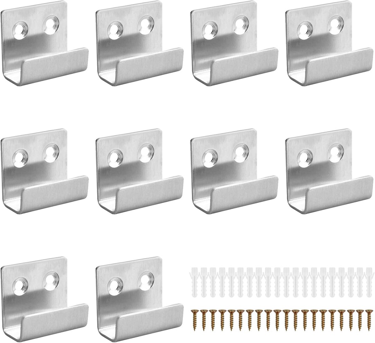 Wandhaken set van 10 - RVS U-vorm - Voor spiegels en foto's - Ideaal voor badkamer en keuken - ShopVlot