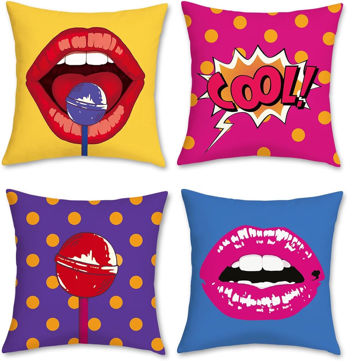 Cushion Covers 45 x 45 cm - Pop Art Lippen - Superzacht Katoen - Perfect voor Woonkamer - ShopVlot