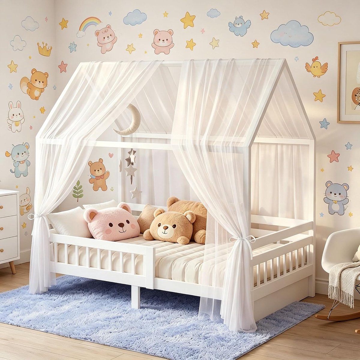 Huisbedhemel 135 x 350 cm - Mousseline stof - Zacht en ademend - Perfecte decoratie voor kinderkamer - ShopVlot