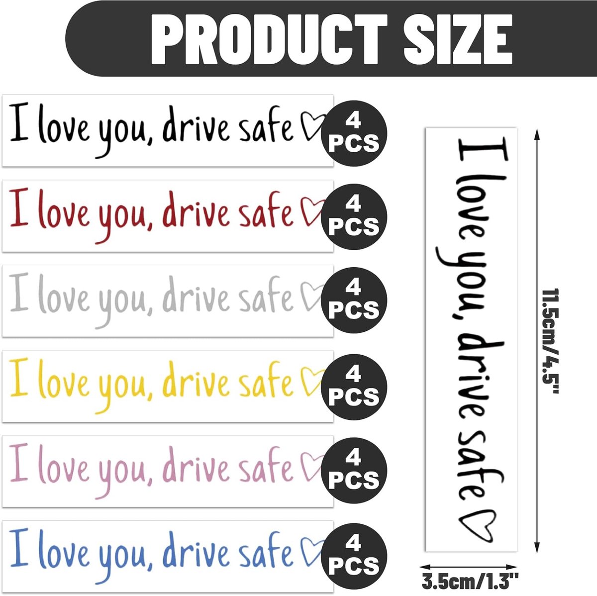 Autosticker 'Ik hou van je, rij veilig' - 24 stuks - Vinyl, 6 kleuren - Voor auto, bus, koelkast - ShopVlot