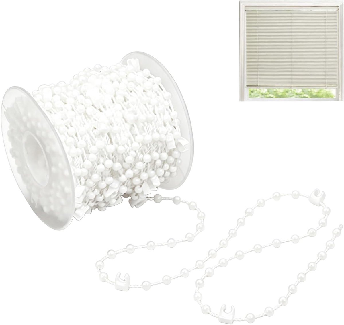 10 m verticale jaloezie ketting met 100 clips, witte verbindingsketting op spoel voor 89 mm lamellen, vervangingsset voor verticale lamellen in woonkamer, slaapkamer en kantoor