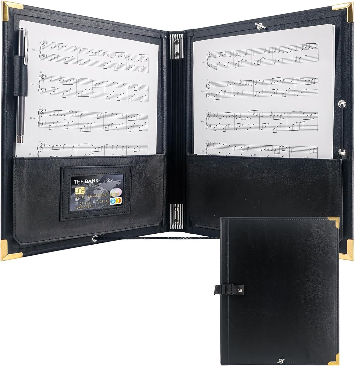 GraduatePro Elastic Music Sheet Holder 9.5" x 12" PU Leather Choir Music Folder with Hand Strap for Piano Particle and - ShopVlot
