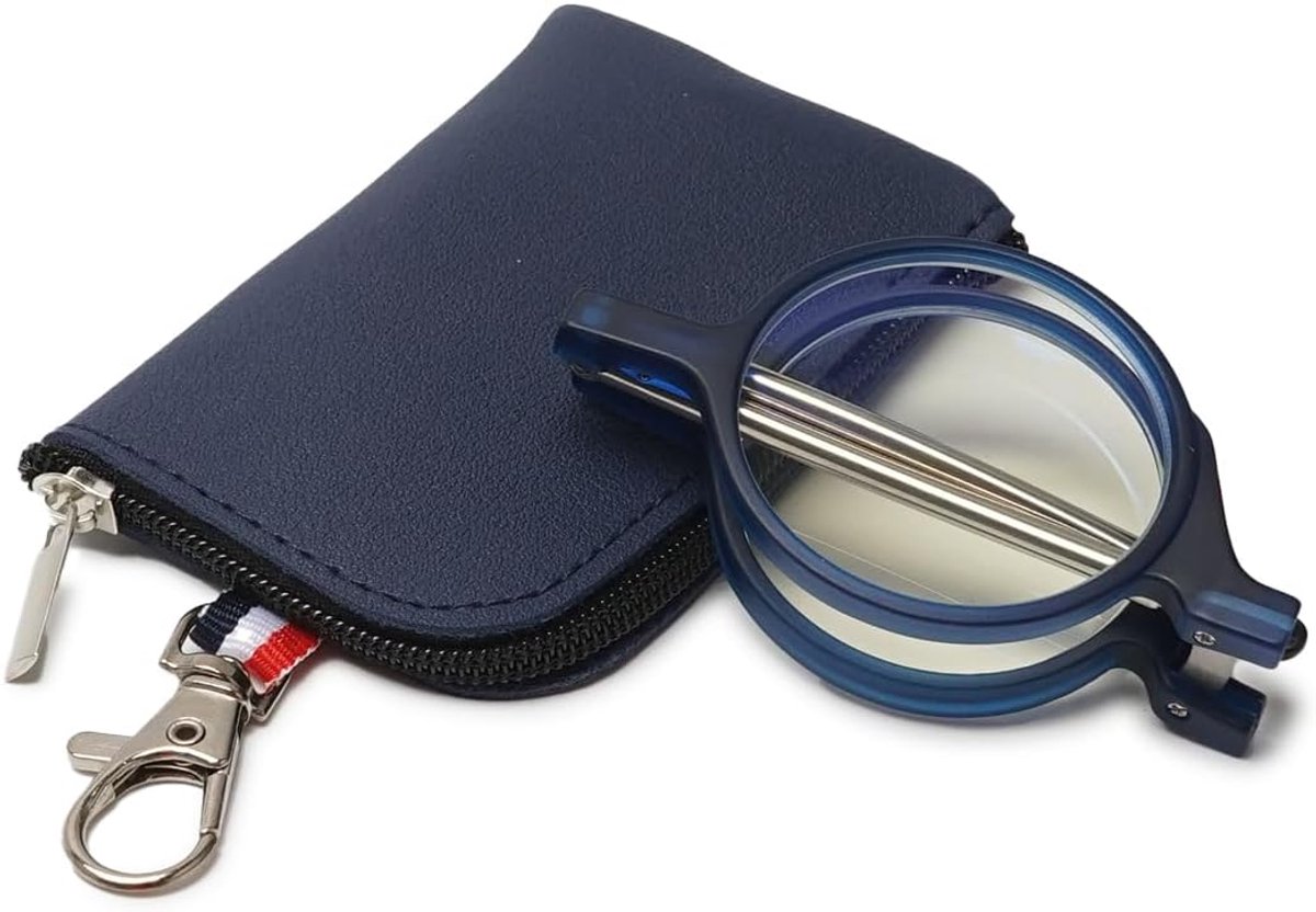 Reading Glasses Foldable Metal Foldable Reading Aid Blue Light Filter Round Compact Portable Pocket Glasses for Men - ShopVlot