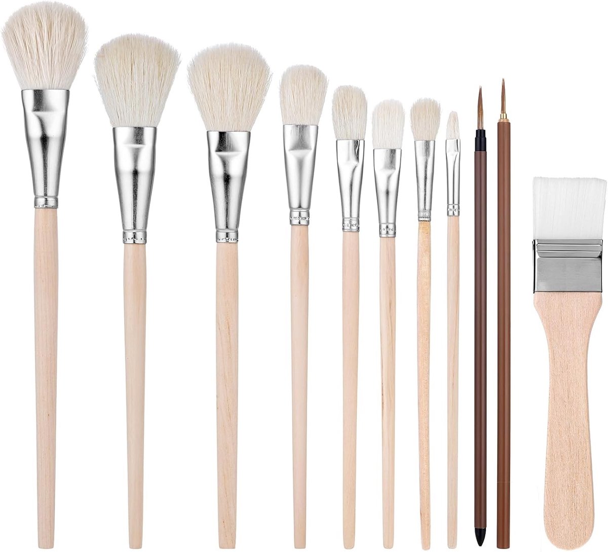 Mop Borstel Set - Wit - Diverse Maten - Geitenhaar Mengborstels voor Aquarel en Acrylverf - Voor Kunstenaars en Hobbyisten