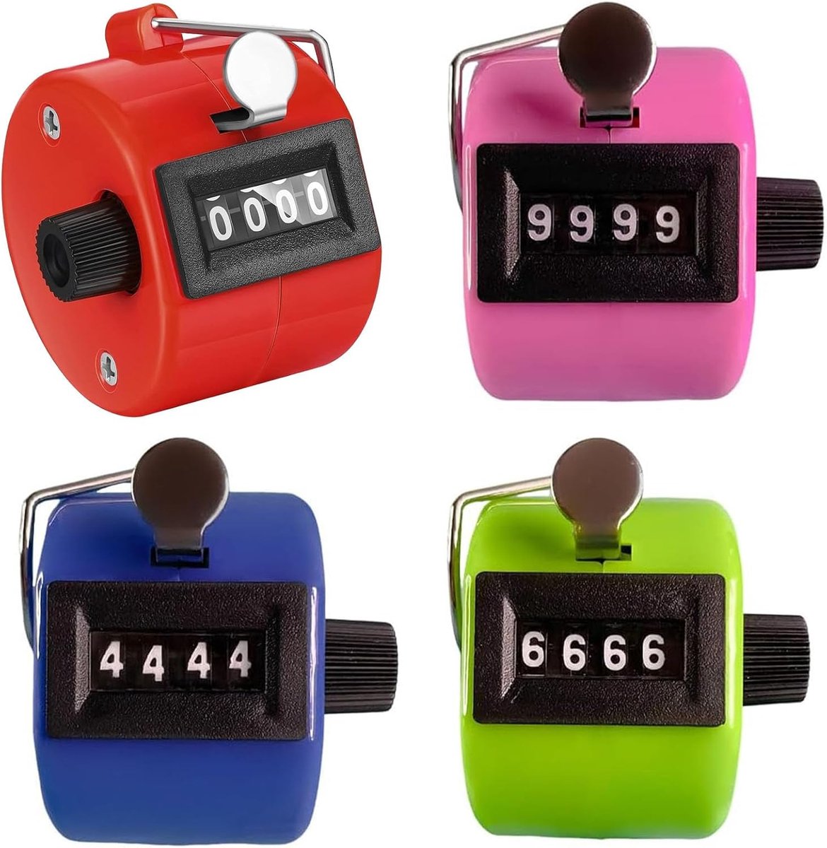 Handteller, 4 stuks, handteller met ratel, klikteller - Handteller, 4-cijferige klikteller, handteller met vingerring - ShopVlot