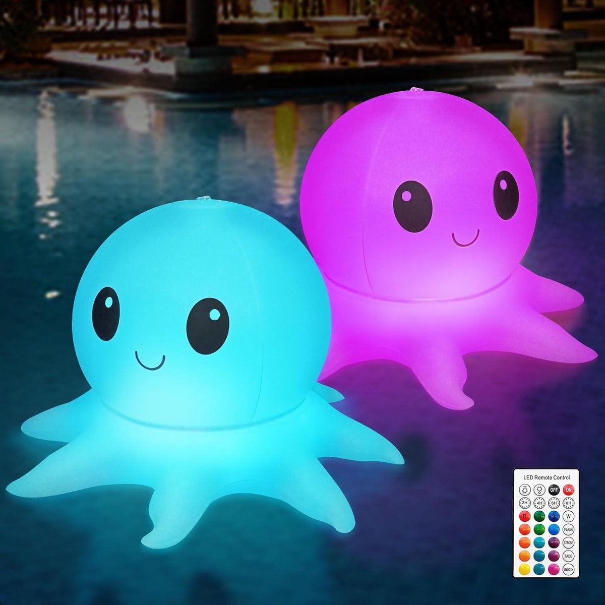 Qoolife Solar Floating Pool Lights with Remote Control and Colourful Inflatable Balls (Octopus, Pack of 2) - ShopVlot